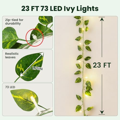 HEYFUNi Vines with Lights 23FT, Faux Pothos String Lights Plug in - Image 6