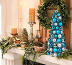 16" Small Christmas Tree, Mini Tabletop Xmas Tree with 94 Shatterproof Christmas Ornaments Balls for Christmas Decorations Holiday Party Centerpiece -Teal Silver - Image 2