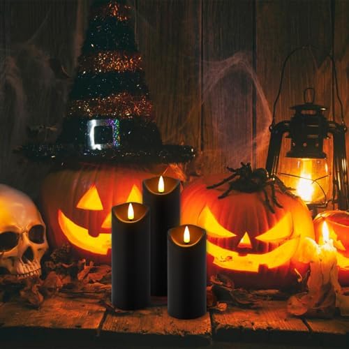 24 Pack Black Halloween Decoration Flickering Flameless Candles(D2.2 xH 5" 6" 7"), Battery Operated LED Pillar Candles with Remote Control and Timer,for Home Decor. - Image 6