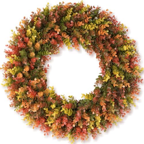 DDHS 20" Fall Wreath for Front Door，Artificial Boxwood Wreath-Hello Sign by DDHS