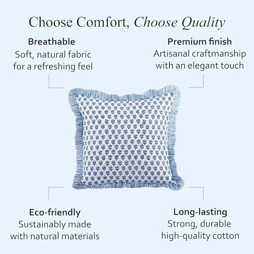 CPC Block Print Ruffle Throw Pillow Cover Apatite Blue 16"x16", Pack of 2 - Image 6