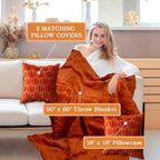 Blanket & Throw Pillow Covers Set - Rust Red Fall Halloween Pumpkin Decor - Image 2