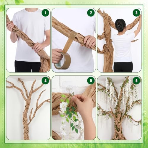 Yinder 61 Pcs 3D Classroom Tree Wisteria Tree Wall Decor Back to School Classroom Ceiling Bulletin Board Decor Artificial White Blossom Vines Kraft Paper for Reading Corner Bedroom Decoration - Image 3