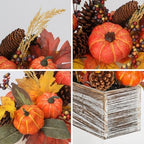 DILATATA Fall Decor Autumn Harvest Pumpkins Centerpiece - Artificial Maple Leaves, Berries and Pinecones Arrangement in Rectangle Wooden Box for Thanksgiving Party Mantel Fall Decor - Image 3