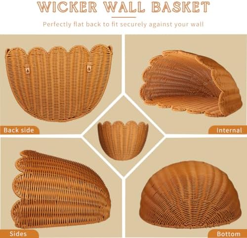 2PCS French Provence Scalloped Scallop Woven Wicker Wall Baskets Basket - Image 3