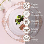 Nervure 175Pcs Rose Gold Plates, Disposable Party Plates for 25 Guests - Image 6
