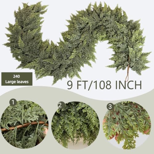 9FT Extra Full Christmas Cedar Garland Artificial Realistic Soft Thick Lush Cedar Pine Garland for Fireplace Mantel Stairs Indoor Outdoor - Image 3