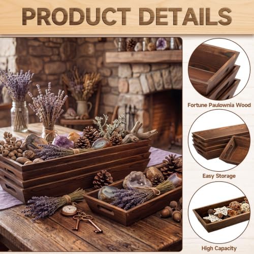 Gisafai 6 Pcs Long Wooden Narrow Tray Large Fall Serving Trays with Handle - Image 3