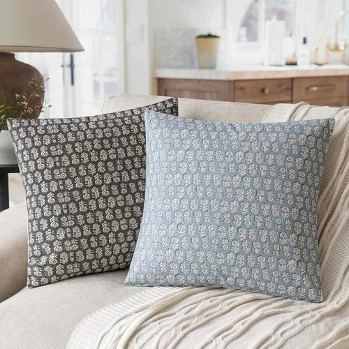 Foindtower Decorative Floral Print Throw Pillow Covers 22×22 Powder Blue - Image 4