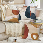 4 Pcs/Set Boho Abstract Pillow Covers Bohemian Orange Navy Blue Golden Line Geometric Modern Home Decor Linen Throw Pillow Covers for Outdoor Couch Sofa Farmhouse Bedroom Decor, 26"x26" - Image 3