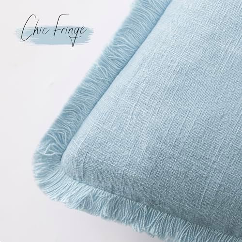 Foindtower Decorative Linen Fringe Throw Pillow Covers 26×26 Light Blue - Image 3