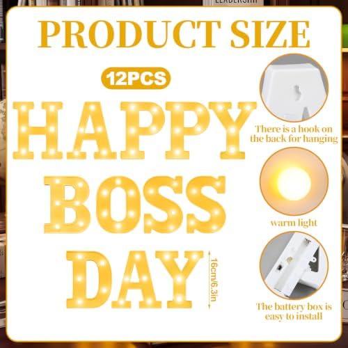 Aurelema 12 Pcs Happy Boss Day Decorations LED Letter Lights Signs - Image 4