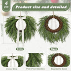 4 Pcs Christmas DIY Green Artificial Wreaths Bulk, 18 Inch, White Bow - Image 3