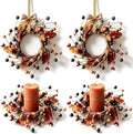 4 Pcs Mini Fall Candle Ring Wreaths Autumn Acorns Berries Mixed Oak Leaves Artificial Pillar Candle Holder Wreath for Farmhouse Thanksgiving Harvest Porch Front Door Cabinets Table Decoration by Unknown
