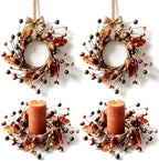 4 Pcs Mini Fall Candle Ring Wreaths Autumn Acorns Berries Mixed Oak Leaves Artificial Pillar Candle Holder Wreath for Farmhouse Thanksgiving Harvest Porch Front Door Cabinets Table Decoration by Unknown