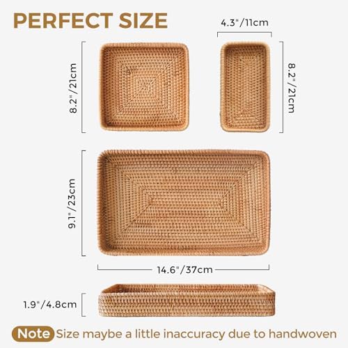 Rattan Serving Tray, Including 3 Sizes of Woven Rectangle Basket Trays - Image 3