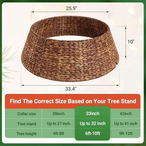 ELYKEN 33 Inch Woven Rattan Christmas Tree Collar, 6-Piece Xmas Tree Skirt - Image 3