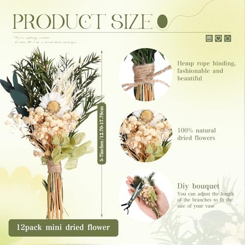 Layhit 12 Pcs Mini Dried Flower Bouquet Boho for Wedding,Fresh - Image 2