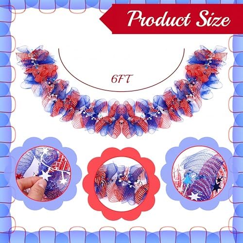 Suncalla 6 ft Red White Blue Garland 4th of July Patriotic Flower Garland for Mantle Artificial 250th Decoration with Daisy Lavender Vine Memorial Day Faux Floral for Independence Table Decor - Image 5
