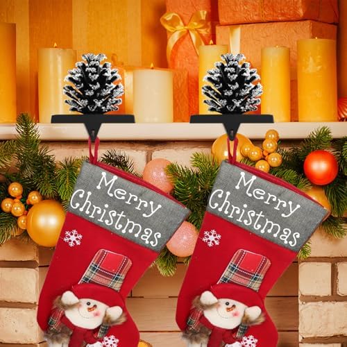 Hxezoc 2 Pack Pine Cone Christmas Stocking Holder with Snowflake, 3D Brown Metal Mantel Stocking Hangers for Christmas Fireplace Mantel Decorations Christmas Holiday Supplies - Image 6