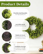 24in Boxwood Wreath for Front Door,Green Wreaths,Greenery Summer Wreath for All Season,Farmhouse, Outdoor, Porch, Garden, Wedding Decor - Image 4