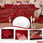 Red 10 Pcs Pearl Gauze Table Runner 120 Inch 10ft Pearl Sheer Tulle Table Cloth Centerpieces for Home Wedding Birthday Bridal Baby Shower Party Favor Holiday Dining Decorations - Image 5