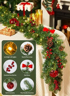 Christmas Garland with Lights, 9Ft Prelit Garland, 8 Light Modes & Timer - Image 4