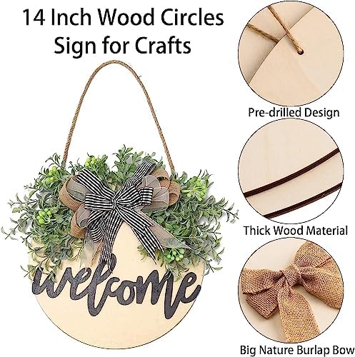 12 Pcs 14 Inch Wood Circles for Crafts Unfinished Wooden Slice Blank Round Wood Door Hanger Sign Round Wooden Discs with Bows,Twine, Glue Point for DIY Craft Christmas Home Holiday Decor,5 mm Thick - Image 3
