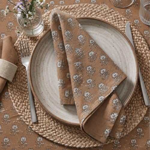 Mindsoft Set of 12 Floral Cloth Napkins Brown Linen Cloth Napkins - Image 5