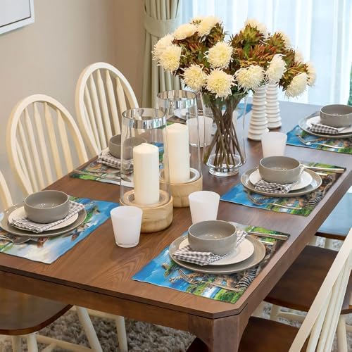 Elephant Giraffe Zebra Placemats Set of 6 Funny Zoo Animals Table Mats African Place Mats Decor Imitation Linen Heat Resistant Tablecloth for Dining Decorations Kitchen Party Restaurants 12''x18'' - Image 4