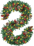 Christmas Garland, 9FT Prelit Christmas Garland with 50 LED Lights, Greenery Xmas Garland with 16 Pine Cones 75 Red Berry Christmas Decoration for Indoor Outdoor Home Mantel Fireplace by Mduvoz