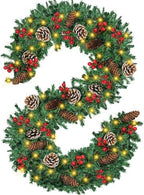 Christmas Garland, 9FT Prelit Christmas Garland with 50 LED Lights, Greenery Xmas Garland with 16 Pine Cones 75 Red Berry Christmas Decoration for Indoor Outdoor Home Mantel Fireplace by Mduvoz