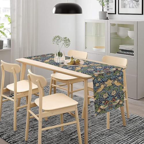 William Morris Floral Table Runner, Blue Strawberry Thief Flowers Botanical Pattern for Home Kitchen Table Decor Dining Coffee Room Party Decor 13x120in - Image 3