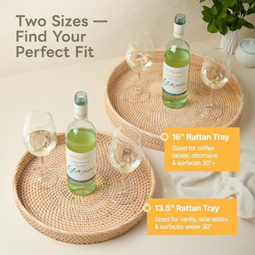 Handwoven Round Rattan Tray 16" (Natural) - Image 6