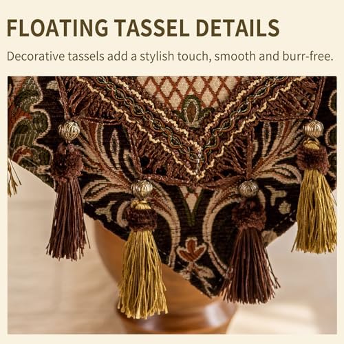 Floral Chenille Table Runner 72" Non-Slip with Tassels, Brown - Image 5