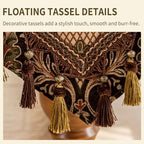 Floral Chenille Dresser Runner 55" Non-Slip with Tassels, Brown - Image 5