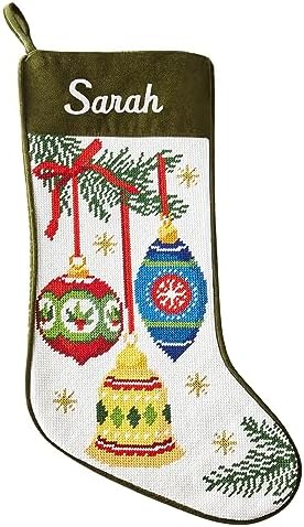 Let's Make Memories Personalized Needlepoint Christmas Stocking - Embroidered Family Stockings - Old-Fashioned Christmas Décor - Mantel Décor - 8"x17" - Customized Embroidered Name - Ornament by LetsMakeMemories
