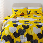 Caressma Twin Size Comforter Set for Boys Farmhouse Yellow Bedding Set with Black Heart All Season Fluffy Soft Lightweight(1 Comforter & 1 Pillowshams) - Image 3