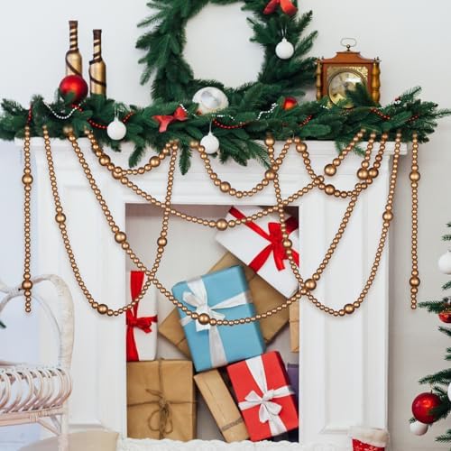 Bucherry 4 Pcs Christmas Wood Bead Garland 28.8 Feet, Gold - Image 4