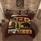Erosebridal Bear Cabin Plaid Comforter Set Full, Rustic Farmhouse Bedding Set, Retro Hunting Deer Woodland Quilt, Country Western Duvet Set, Christmas RV Lodge Decor Down Comforter, Red Black Brown by Erosebridal