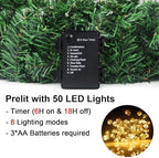 24" Prelit Christmas Wreath with Lights - 50 LED with Timer, 8 Lighting Modes, Waterproof Battery Operated Lighted Door Wreath - Including Wreath Hanger and Red Bow for Christmas Outdoor Decorations - Image 2