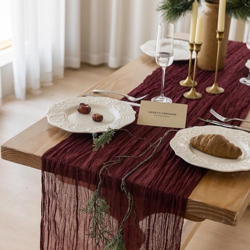 6Pcs Burgundy Cheesecloth Table Runner 120 Inches for Christmas Decorations - Image 2