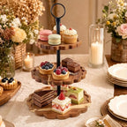 AnyDesign 3 Tier Cupcake Stand Scalloped Wooden Dessert Display Stand Brown Tiered Serving Tray for Wedding Birthday Bridal Baby Shower Tea Party Events - Image 7