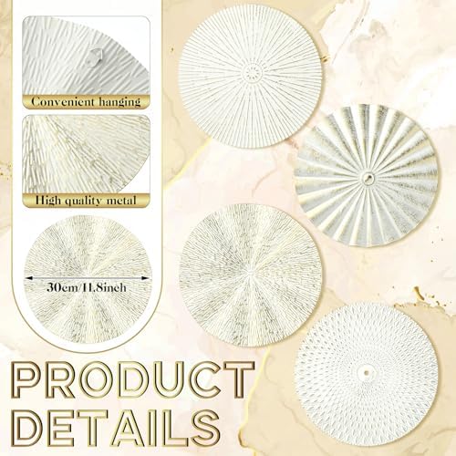 Hicarer 4 Pcs 12 Inch White Gold Metal Wall Art Decor Sunburst Decor - Image 3