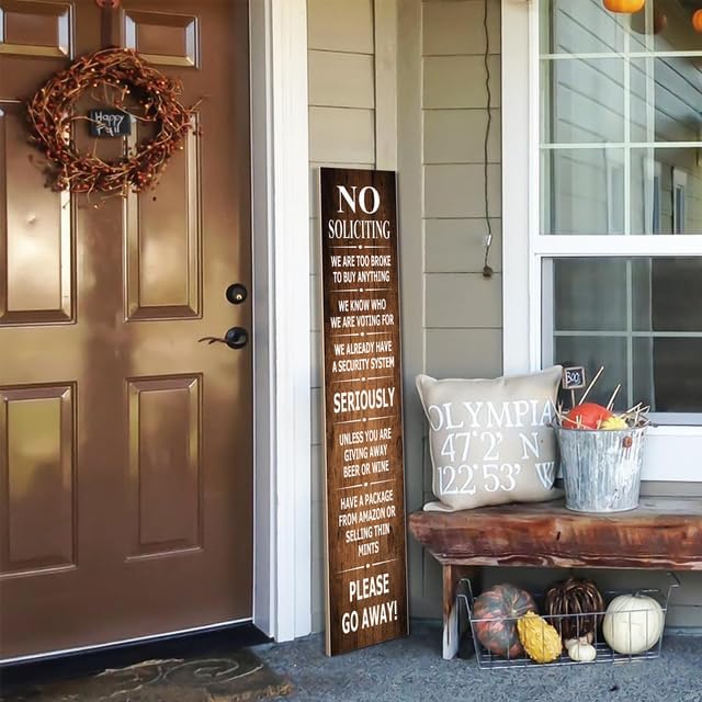 Funny No Soliciting Vertical Sign for Front Door Porch, 8inx48in Go Away Sign for Porch, Farmhouse Do Not Knock or Ring Bell Wooden Hanging for Home Outdoor - Image 2