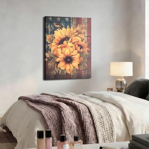ZERILYN Ship Next Day – American Flag Sunflower Canvas Print, Rustic Patriotic Wall Hanging, Independence Day Home Decor, Country Farmhouse Wall Art - Image 5