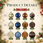 Lunmon 72 Pcs Christmas Ball Ornaments Bulk Navy Blue Coffee Brown Gold Copper Tree Ornament 1.57/1.97/2.36 Inch Shatterproof Matte Glitter Xmas Bauble Assorted Christmas Decor for Xmas Tree Home - Image 3