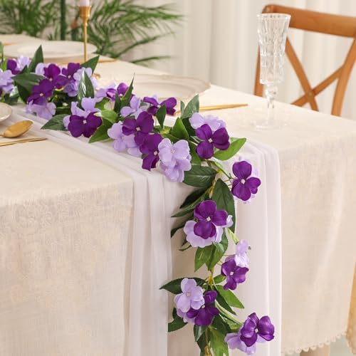 Floweroyal 4 Pack Artificial Flower Garlands 15.8FT Fake Impatiens Vines Silk Flowers Hanging Impatien Ivy for Wedding Arch Party Home Garden Wall Decor (Purple) - Image 4