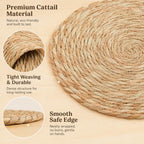 60Pcs Round Placemats Bulk Plate Chargers Set, 11.81in Woven Placemat Rustic Braided Straw Rattan Charger Natural Cattail Place Mat for Wedding Party Table Single Tableware Use (60pcs) - Image 5