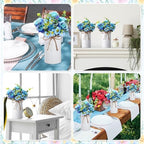 Domensi 6 Sets Wedding Centerpiece for Table Decoration Blue Artificial Fake Rose Flower with Metal Vase Faux Silk Rose Bouquet Floral Arrangement for Bridal Shower Home Dining - Image 6